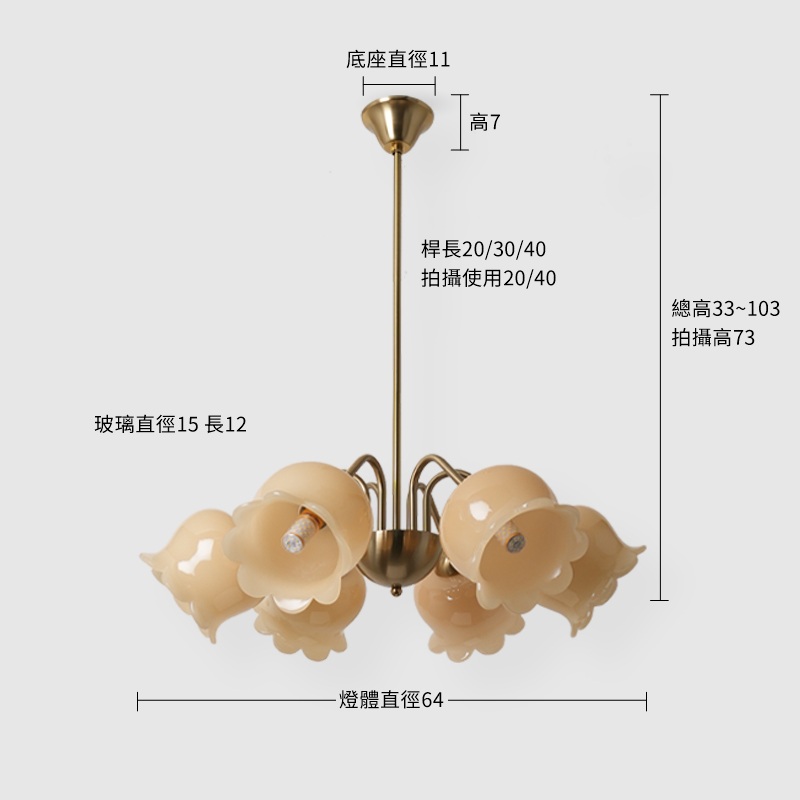 四季滿時吊燈-6燈 尺寸圖